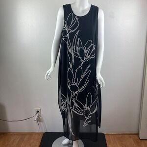Vince Camuto NWT Long Black Dress White Flowers Summer Luxe Fash MSRP $144